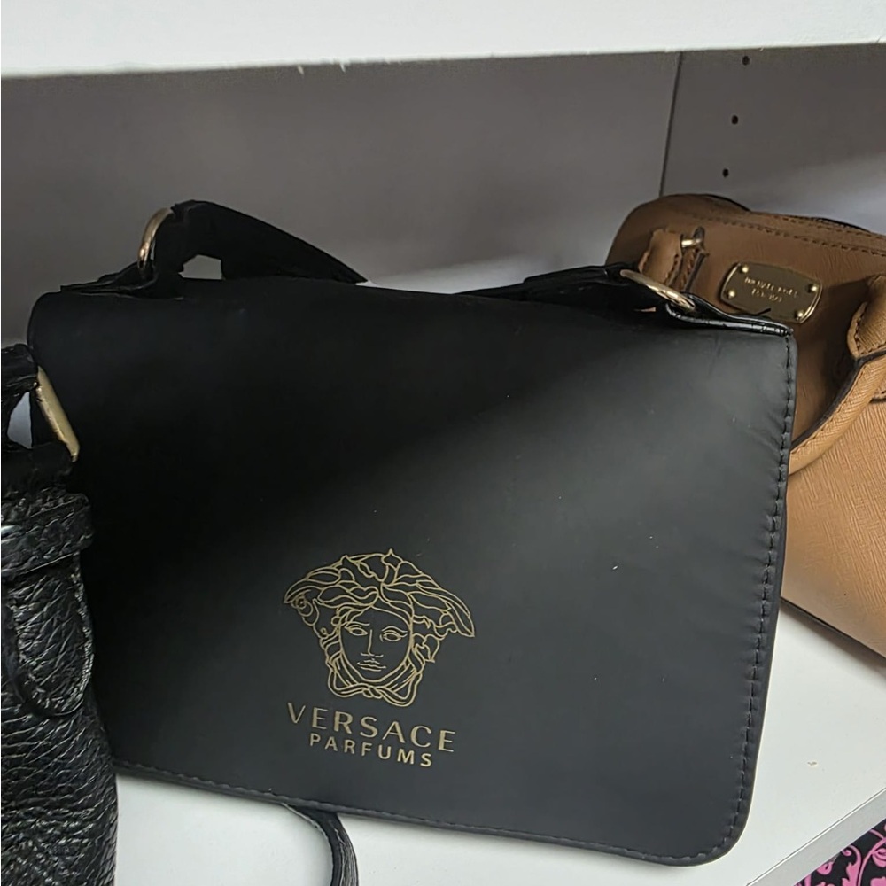 Versace Parfums Black and Gold Shoulder Bag